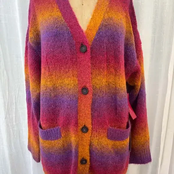 OMBRE CARDIGAN - OMBRE PINK/PURPLE/YELLOW – - Picture 1 of 4